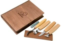 BeaverCraft Spoon Carving Set De 4 S19 Libro, Juego De Tallado De Madera Con Libro De Almacenamiento De Madera