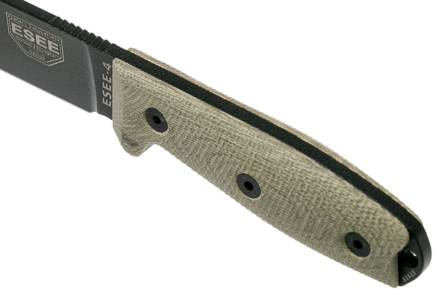 ESEE Model 4 Black Blade 3D Green Canvas Micarta Cuchillo De Supervivencia 4PB-017 Funda Negra + Clip Para Cinturón - Imagen 5