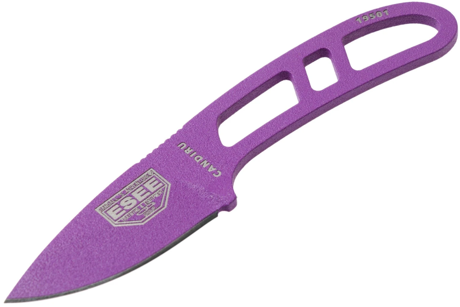 ESEE Candiru Purple CAN-PURP Cuchillo De Cuello Con Funda Blanca + Clip De Cinturón - Imagen 3