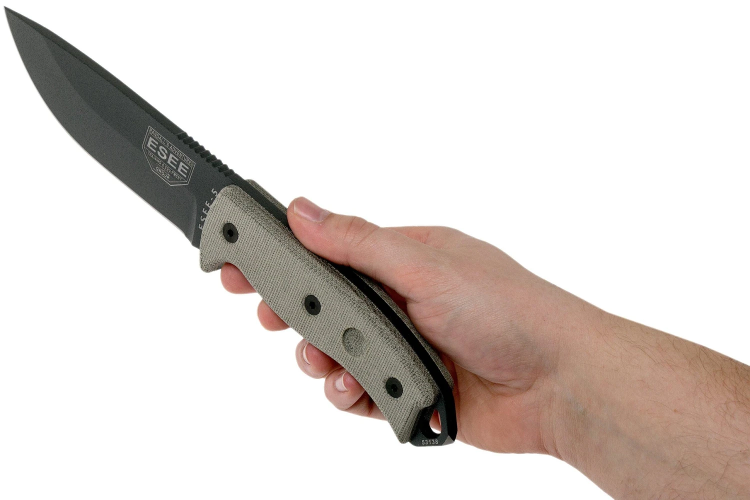 ESEE Model 5 Tactical Gunsmoke, Desert Tan Handle 5P-TG Con Funda Kydex + Clip De Cinturón - Imagen 6