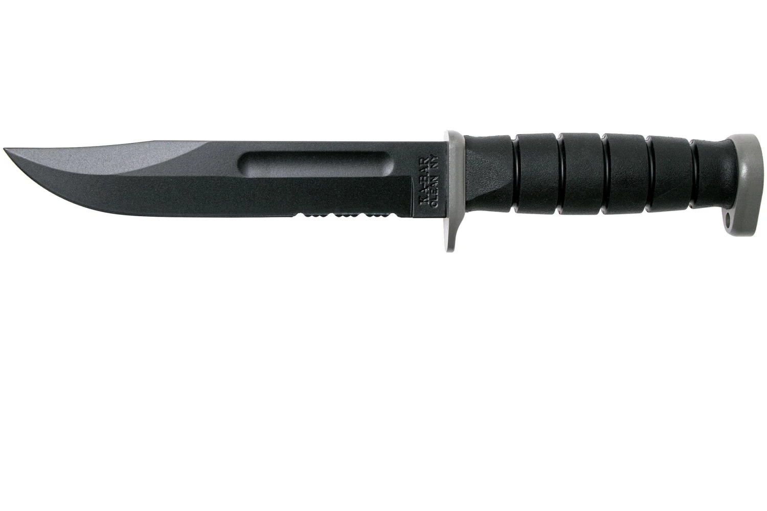 KA-BAR D2 Extreme Fighting Knife 1283, Serrated Blade, Kraton Handle, Funda De Cuero