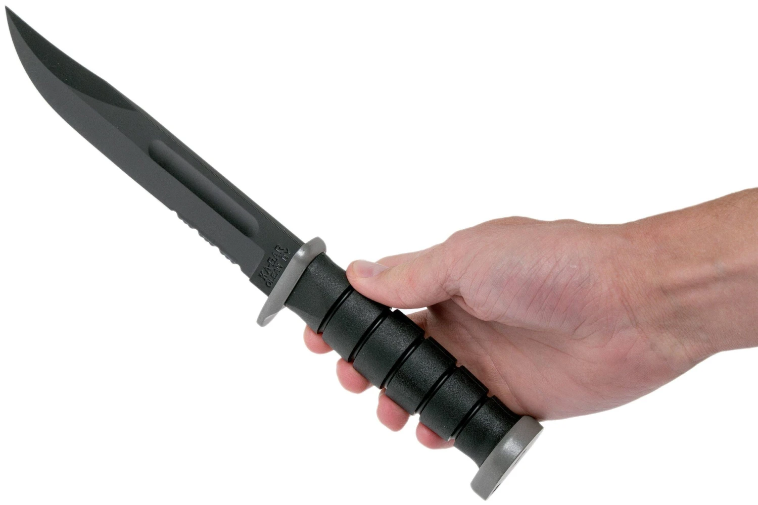 KA-BAR D2 Extreme Fighting Knife 1283, Serrated Blade, Kraton Handle, Funda De Cuero - Imagen 6