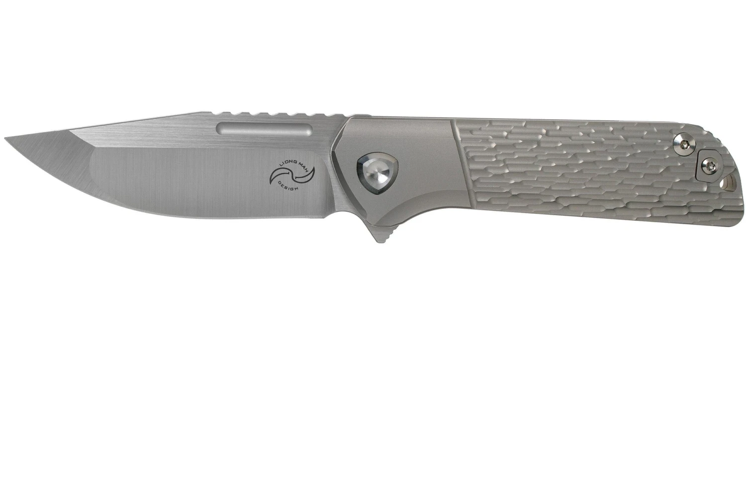 Liong Mah Lanny V2, Textured Titanium, Satin M390 Navaja