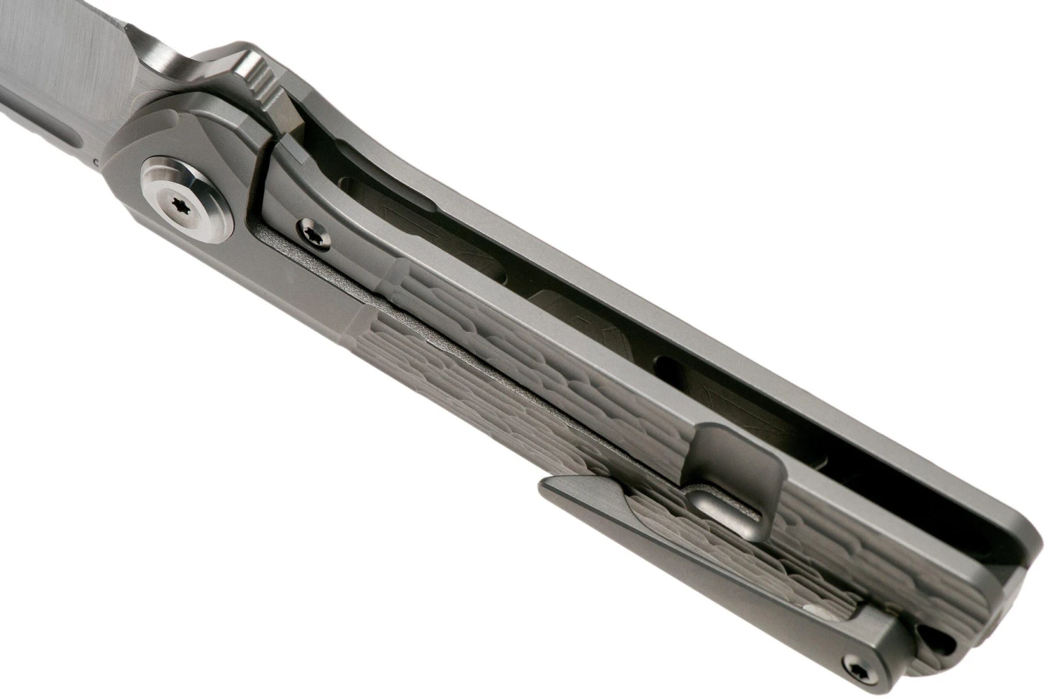 Liong Mah Lanny V2, Textured Titanium, Satin M390 Navaja - Imagen 5