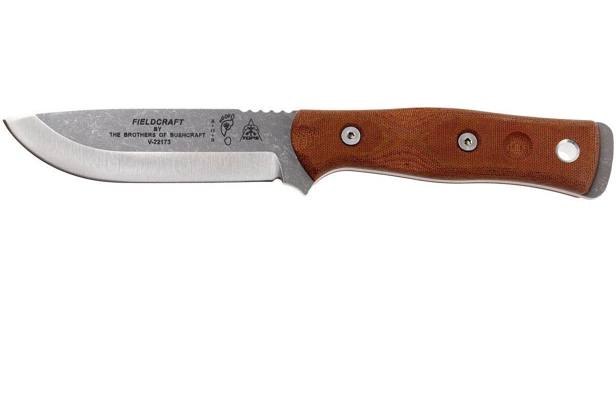 TOPS Knives B.O.B. FieldcraftBrown Micarta, Tumbled Finish BROS-TBF
